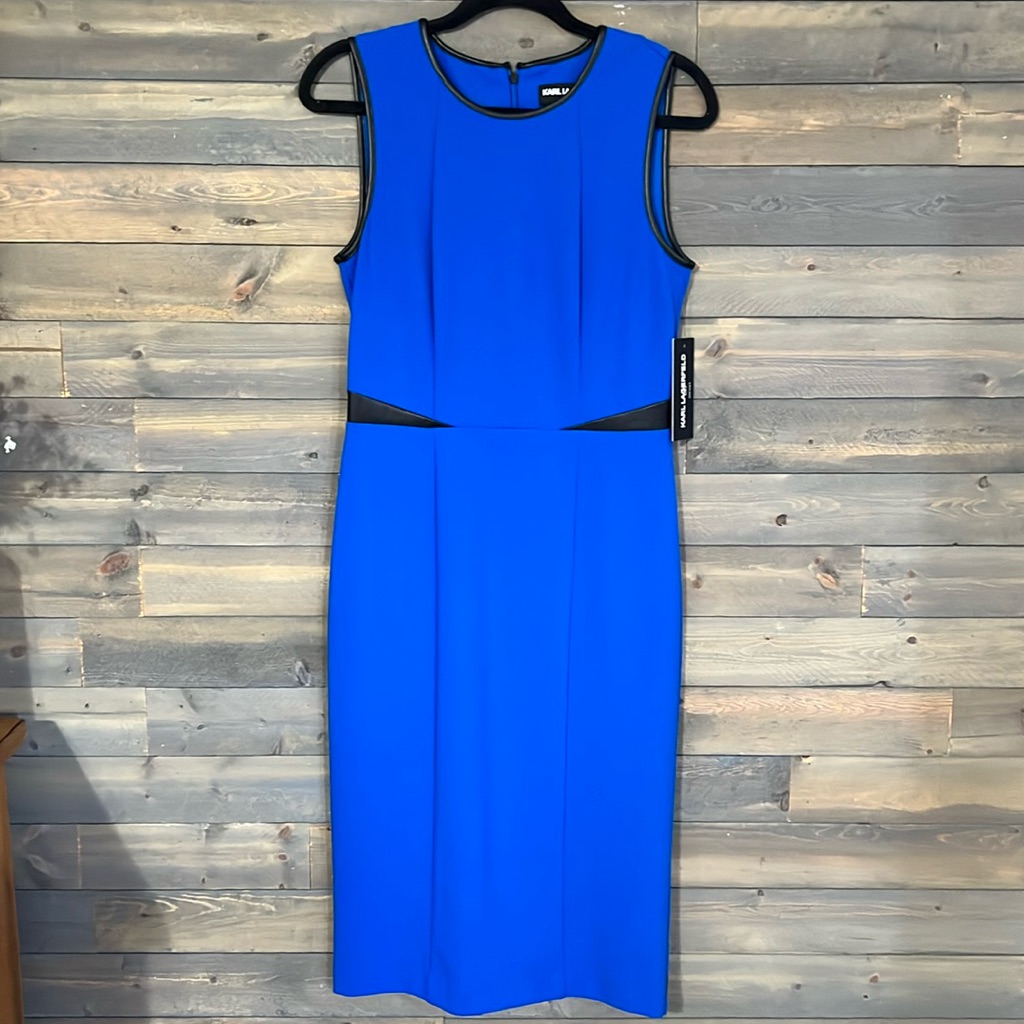Karl Lagerfeld Cobalt Blue Midi Dress With Black Accents